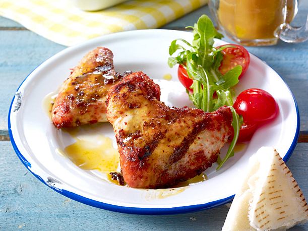 Grilled chicken wings in tandoori marinade with orange sherry sauce